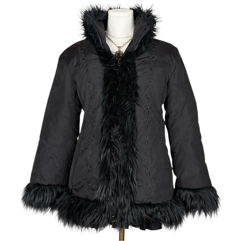 Y2K Guess floral embroidered black fur afghan penny lane puffer jacket